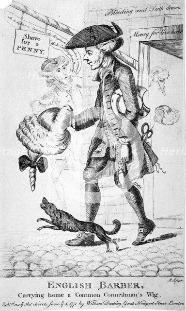 'English barber, carrying home a common councilman's wig', 1771. Artist: PS