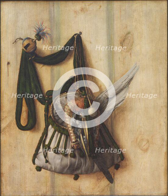 Trompe l'Oeil with Falconer's Bag and other Equipment for Falconry, 1671. Creator: Cornelis Norbertus Gysbrechts.