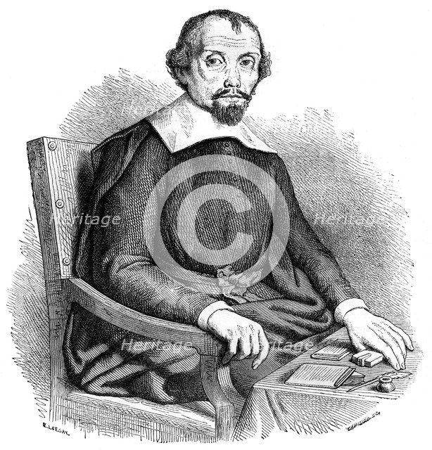 Theophraste Renaudot, 17th century French physician, philanthropist, and journalist, 1882-1884.Artist: Tamisier