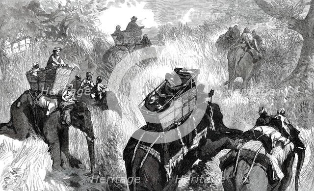 The Prince of Wales in the Terai: crossing a Nullah in the Jungle...1876. Creator: W. J. P..