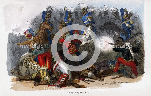 British 3rd Light Dragoons in action in India. Artist: Unknown
