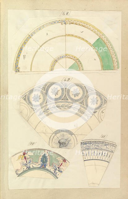 Seven Designs for Decorated Plates, 1845-55. Creator: Alfred Crowquill.