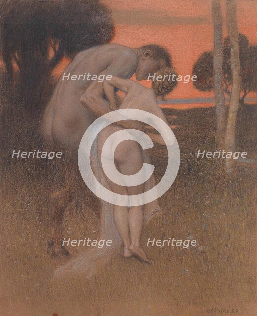 Pan and Nymph Syrinx. Creator: Rössler, Rudolf (1864-1934).