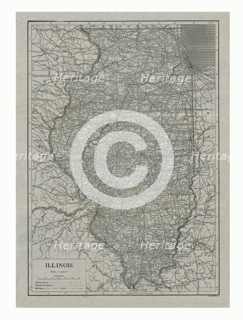 Map of Illinois, USA, c1910s. Creator: Emery Walker Ltd.