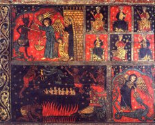 Detail of hell and Sant Michael, front of Soriguerola. Painting on wood.
