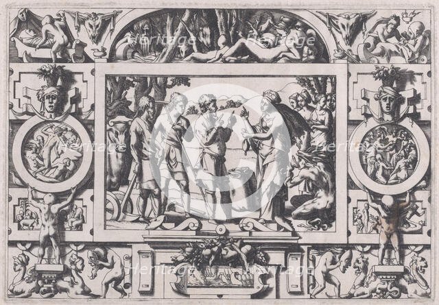 Queen Ino and the Husbandman (La reine Ino fait gâter la semence d'un an partout...), 1563. Creator: Rene Boyvin.