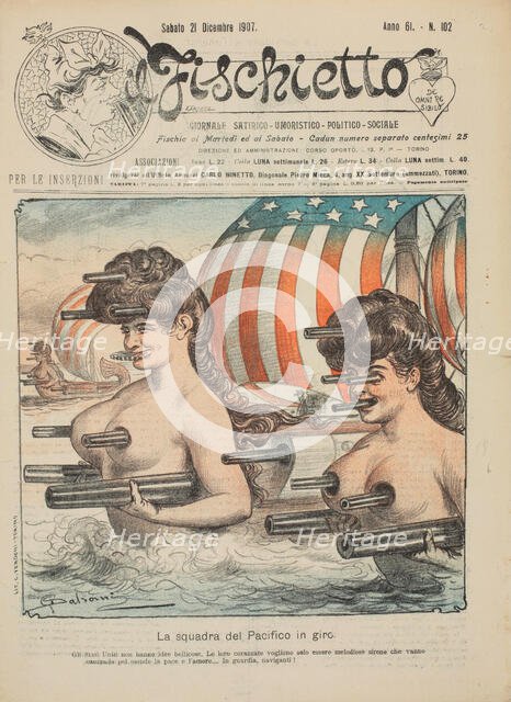 American imperialism. Cover of "Il Fischietto", 21 December 1907, 1907. Creator: Dalsani (Giorgio Ansaldi) (1844-1922).