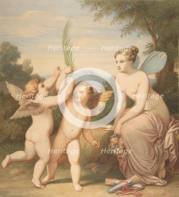 Eros and Anteros with Psyche Looking at Them, 1810-60. Creator: Johannes Riepenhausen.