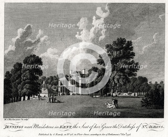 'Jennings near Maidstone in Kent, the Seat of her Grace the Dutchess of St Albans', 1776.  Creator: Michael Angelo Rooker.
