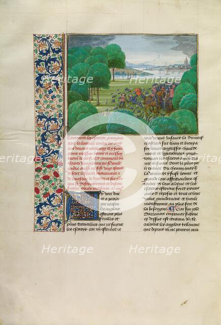 The Scottish Defeating the English and Capturing Henry and Raoul Percy, c1388, about 1480-1483. Creator: Master of the Getty Froissart.