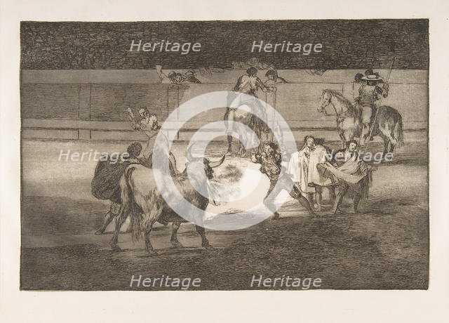 Plate 31 of the 'Tauromaquia': Banderillas with firecrackers., 1816. Creator: Francisco Goya.