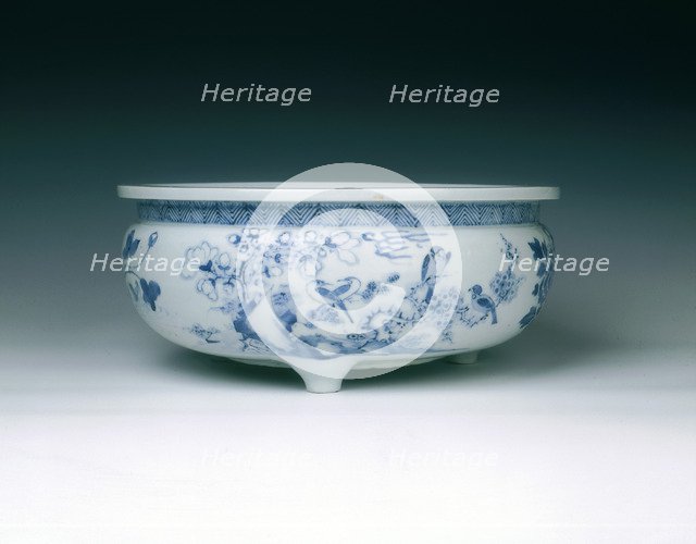 Dehua blue and white tripod bowl, China, mid-late 17th century. Artist: Unknown