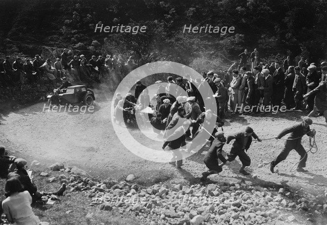 Brough Superior and sidecar of W Allan competing in the MCC Edinburgh Trial, 1930. Artist: Bill Brunell.