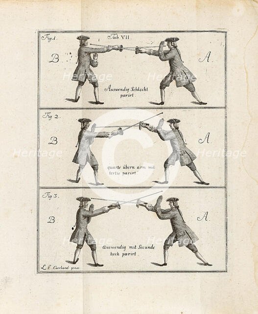 Illustration from "Anfangsgründe der Fechtkunst" by Anton Friedrich Kahn, 1761. Creator: Anonymous.