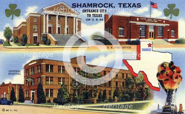 'Shamrock, Texas, Entrance City to Texas', postcard, 1943. Artist: Unknown