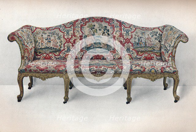 'Long Upholstered Sofa: Serpentine-Shaped, Carved and Gilt', c1750. Artist: Unknown.