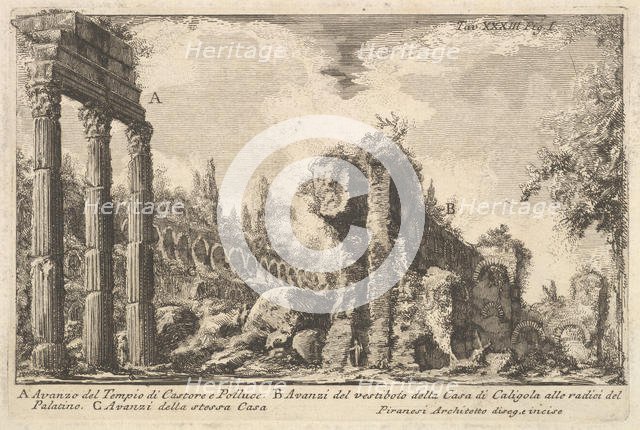 Remains of the Temple of Castor and Pollux . . . ( Avanzo del Tempio di Castore e ..., 18th century. Creator: Giovanni Battista Piranesi.