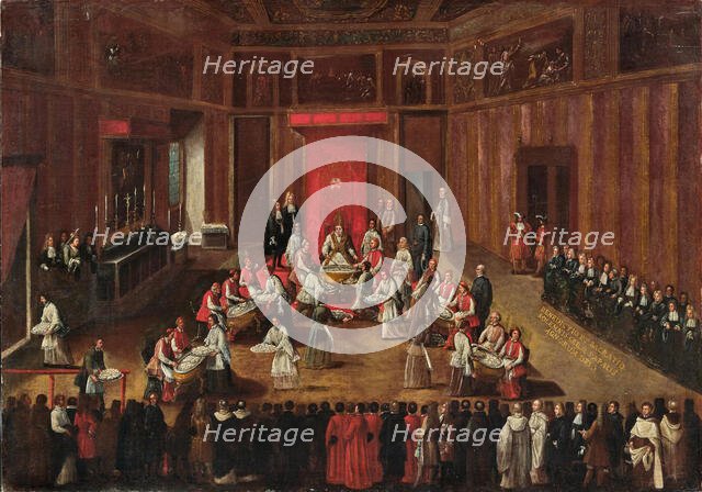 Ceremony of the Agnus Dei celebrated by Pope Clemens XI, c. 1710. Creator: Piazza, Alessandro (1652-1727).