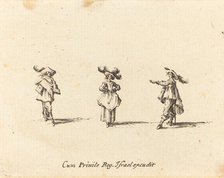 Lady with Large Plumes, and Two Gentlemen, probably 1634. Creator: Jacques Callot.