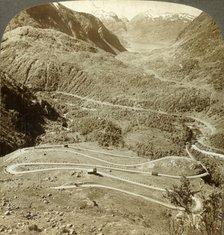 'Great zigzag loops of road descending from Dyreskard Pass - west to Roldal Lake, Norway', c1905. Creator: Unknown.