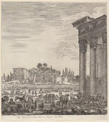 Temple of Antoninus and the Campo Vaccino, 1656. Creator: Stefano della Bella.