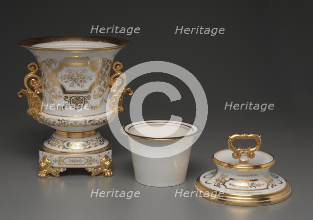 White and Gold Covered Ice Cream Pail, c. 1840. Creator: Factory of Jacob-Petit (French, 1830-1865).