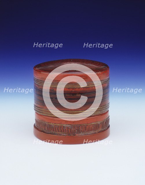 Red and black cylindrical lacquer box, Burma, Shan states, 19th century. Artist: Unknown