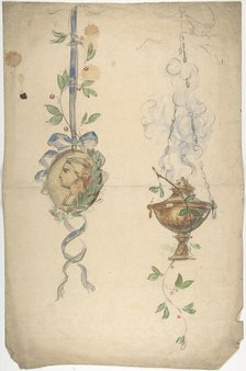 Designs for Trophies Containing Medallion and Urn, 19th century. Creator: Anon.