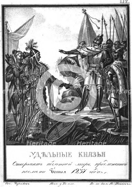 The Russian princes rejects the offer of the Ambassador of Batu Khan. 1237 (From Illustrated Karamz Artist: Chorikov, Boris Artemyevich (1802-1866)