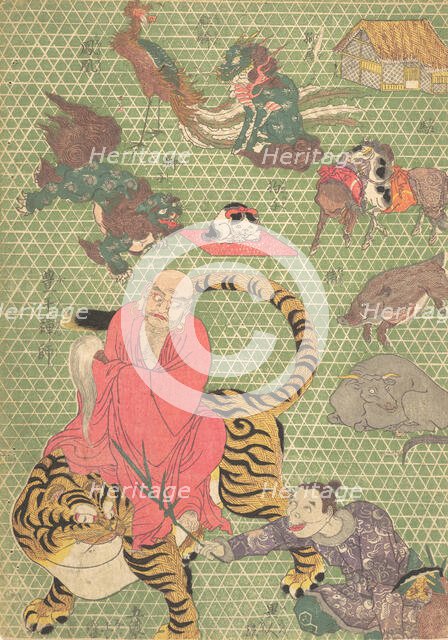 Basketry Work: By the Craftsman Ichida Shoshichiro of Naniwa (Kagozaiku Naniwa saikunin Ic..., 1819. Creator: Utagawa Kunisada.