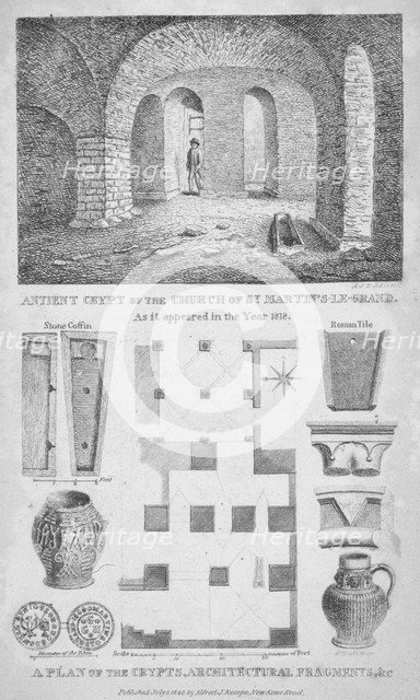 Interior view of the remains of the Church of St Martin's le Grand, City of London, 1825. Artist: AJK