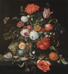 Flower Still Life with a Bowl of Fruit and Oysters, probably between 1665 and 1665. Creator: Jan Davidsz de Heem.
