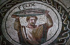 Roman mosaic of a man carrying fish. Artist: Unknown