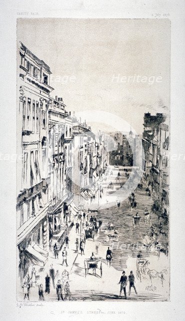 View of St James's Street, Westminster, London, c1878(?).                                            Artist: Whistler