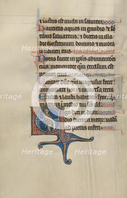 Initial E: A Prophet Holding a Scroll; Bute Psalter, text and illumination about 1285. Creator: Bute Master.