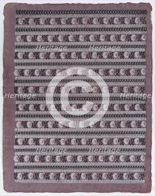 Sheet with ten borders with floral patterns on purple background, la..., late 18th-mid-19th century. Creator: Anon.