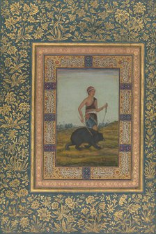 Dervish Leading a Bear, Folio from the Shah Jahan Album, recto: early 19th century. Creator: Unknown.