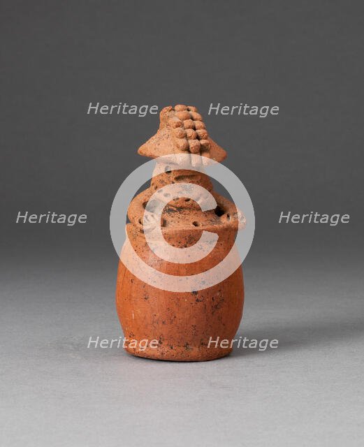 Miniature Rattle in the Form of a Figure Wearing Headdress and Mask, c. A.D. 200. Creator: Unknown.