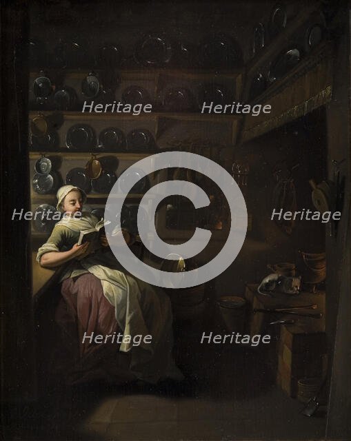 Kitchen Interior with a Girl Reading, 1764. Creator: Jens Juel.