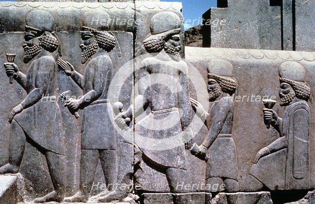 Stone relief showing subjects bringing tribute, South Iran, 6th-5th century BC. Artist: Unknown