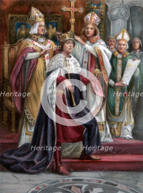 The crowning of Edward I, Westminster, 19 August 1274, (1902). Artist: Unknown