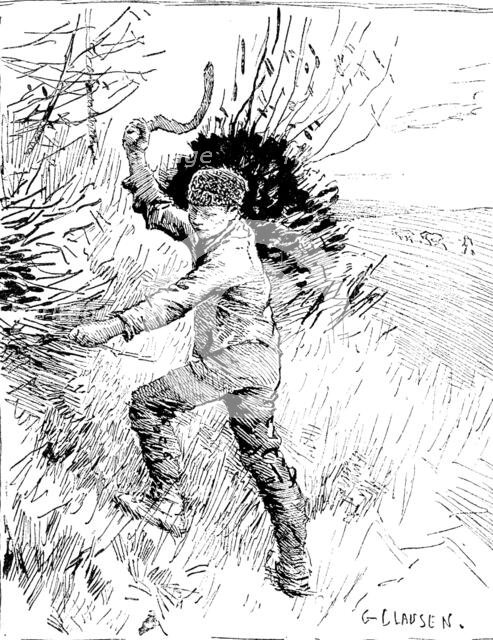 Royal Society of Painters in Water Colours: "Boy Trimming a Hedge" - G. Clausen, 1890.  Creator: Unknown.