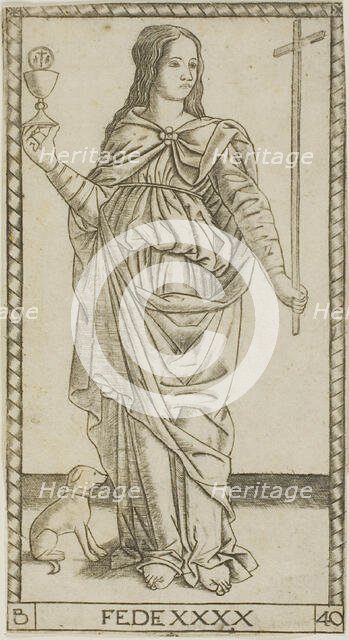 Faith, plate 40 from Genii and Virtues, 1470/80. Creator: Master of the S-Series Tarocchi.