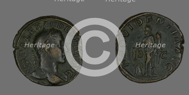 Sestertius (Coin) Portraying Emperor Severus Alexander, 232. Creator: Unknown.