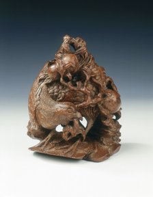 Carved bamboo phoenix with peach spray, China, 2nd half of the 17th century. Artist: Unknown