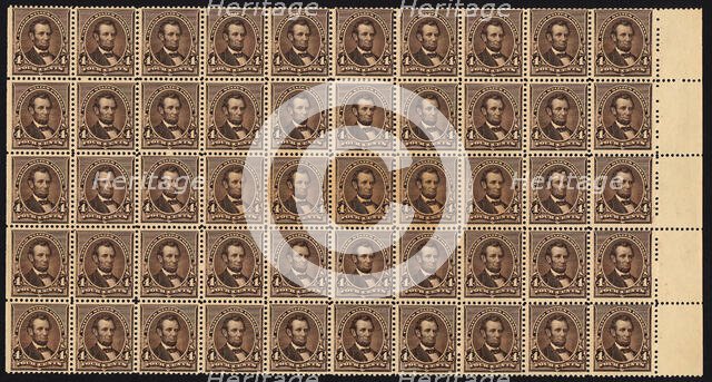 4c Abraham Lincoln block of fifty, June 2, 1890. Creator: American Bank Note Company.