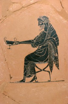 Detail of Dionysus Seated, Greek Plate,  Painted by Psiax, c520 BC. Artist: Psiax.