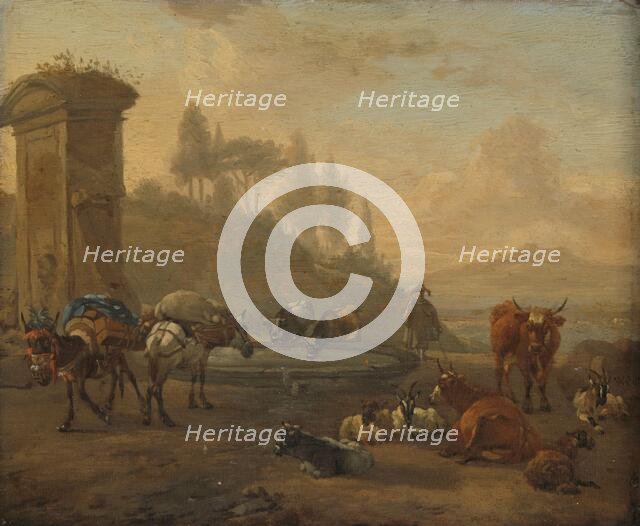 Livestock by a Fountain, 1650-1694. Creator: Willem Romeyn.