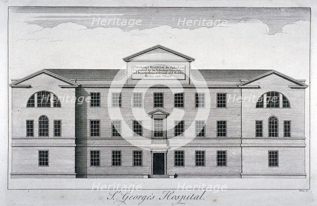 Front elevation of St George's Hospital, Hyde Park Corner, Westminster, London, c1740                Artist: William Henry Toms