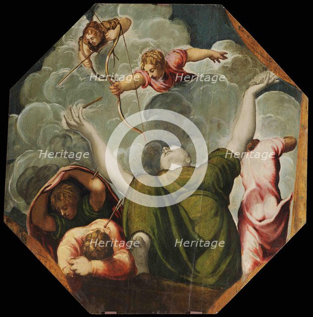 Apollo and Diana Punishing Niobe by Killing her Children, ca 1541. Creator: Tintoretto, Jacopo (1518-1594).